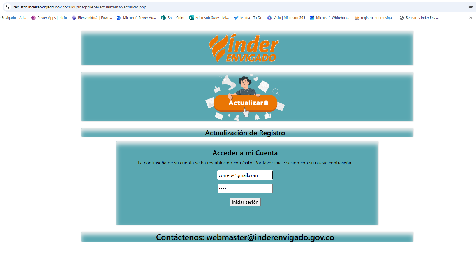 Captura de pantalla del formulario de solicitud de asesoría