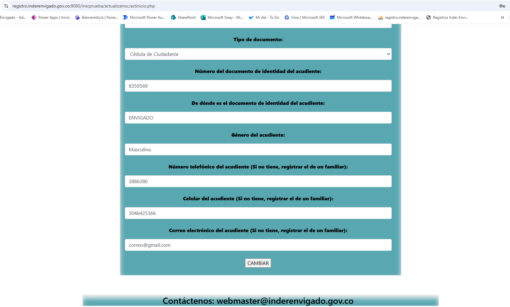 Captura de pantalla del formulario de solicitud de asesoría