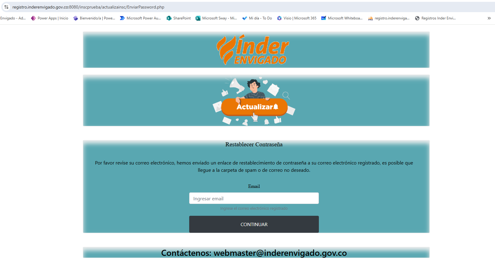 Captura de pantalla del formulario de solicitud de asesoría